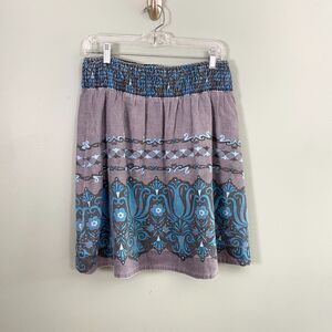 Free People Boho Skirt Cotton Linen Smocked Pull On Womens Large Blue Gray